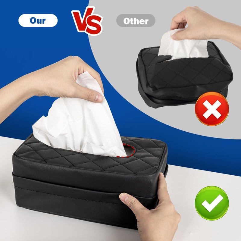 VETERBONE Car Tissue Holder, Standard Tissue Holder for Car Pu Leather Car Napkin Holder, Car Backseat Extra Large Tissue Organization Fit for 120-230 Tissues per Box 9.84'' x 4.72'' x 5.91'' (Black) - Image 2